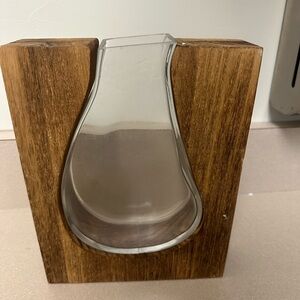 Wooden Holder with Clear Glass Vase